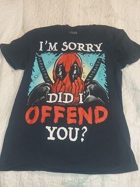 Marvel Black Kids Tee with Red Deadpool Graphic